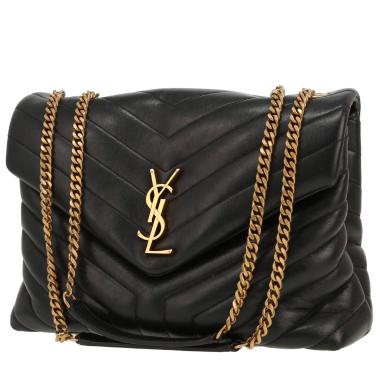 Borsa a tracolla Saint Laurent  Loulou modello medio  in pelle trapuntata a zigzag nera
