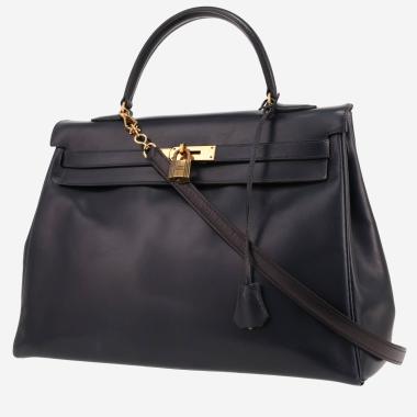 Sac à main Hermès  Kelly 35 cm en cuir box bleu-marine