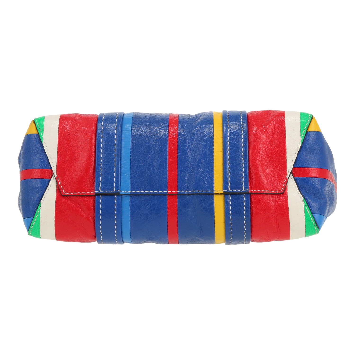 Sac à main Balenciaga  Shopper East-West Barbes petit modèle  en cuir bleu, rouge et jaune - Detail D1