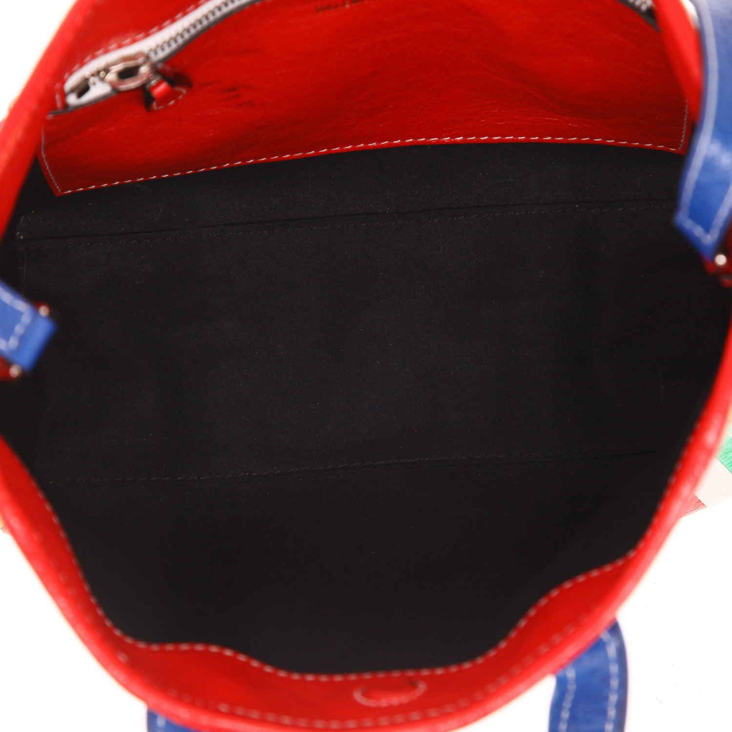 Bolso de mano Balenciaga  Shopper East-West Barbes modelo pequeño  en cuero azul rojo y amarillo - Detail D3