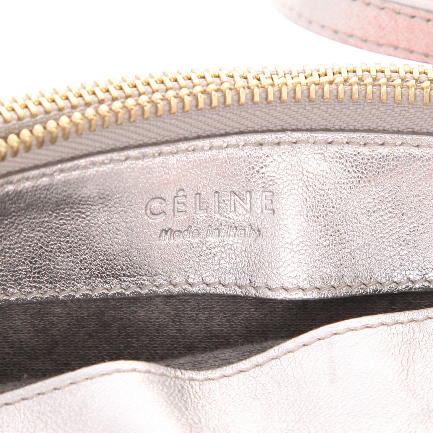 Borsa a tracolla Celine  Trio modello piccolo  in pelle argentata - Detail D2