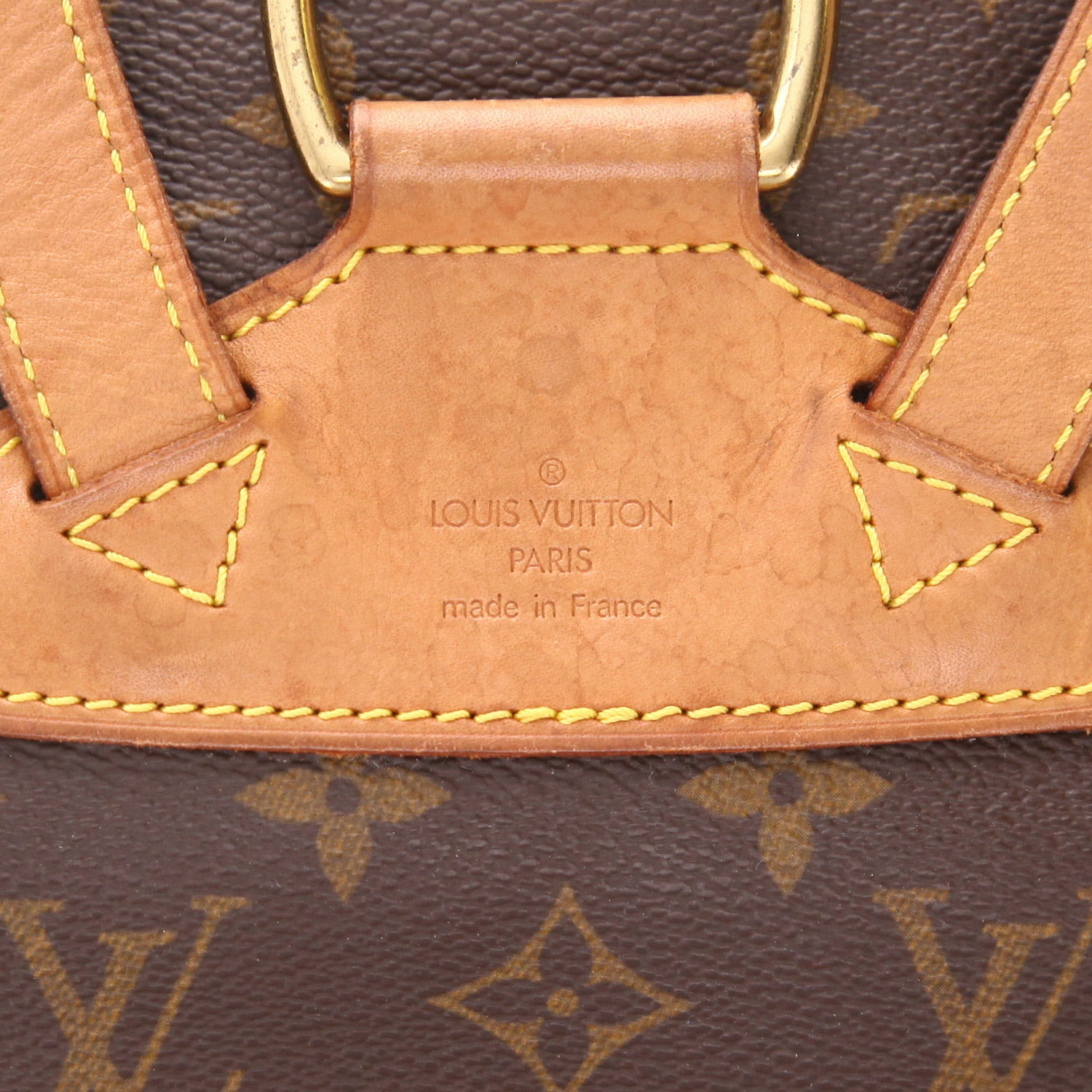 Mochila Louis Vuitton  Montsouris en lona Monogram marrón y cuero natural - Detail D2