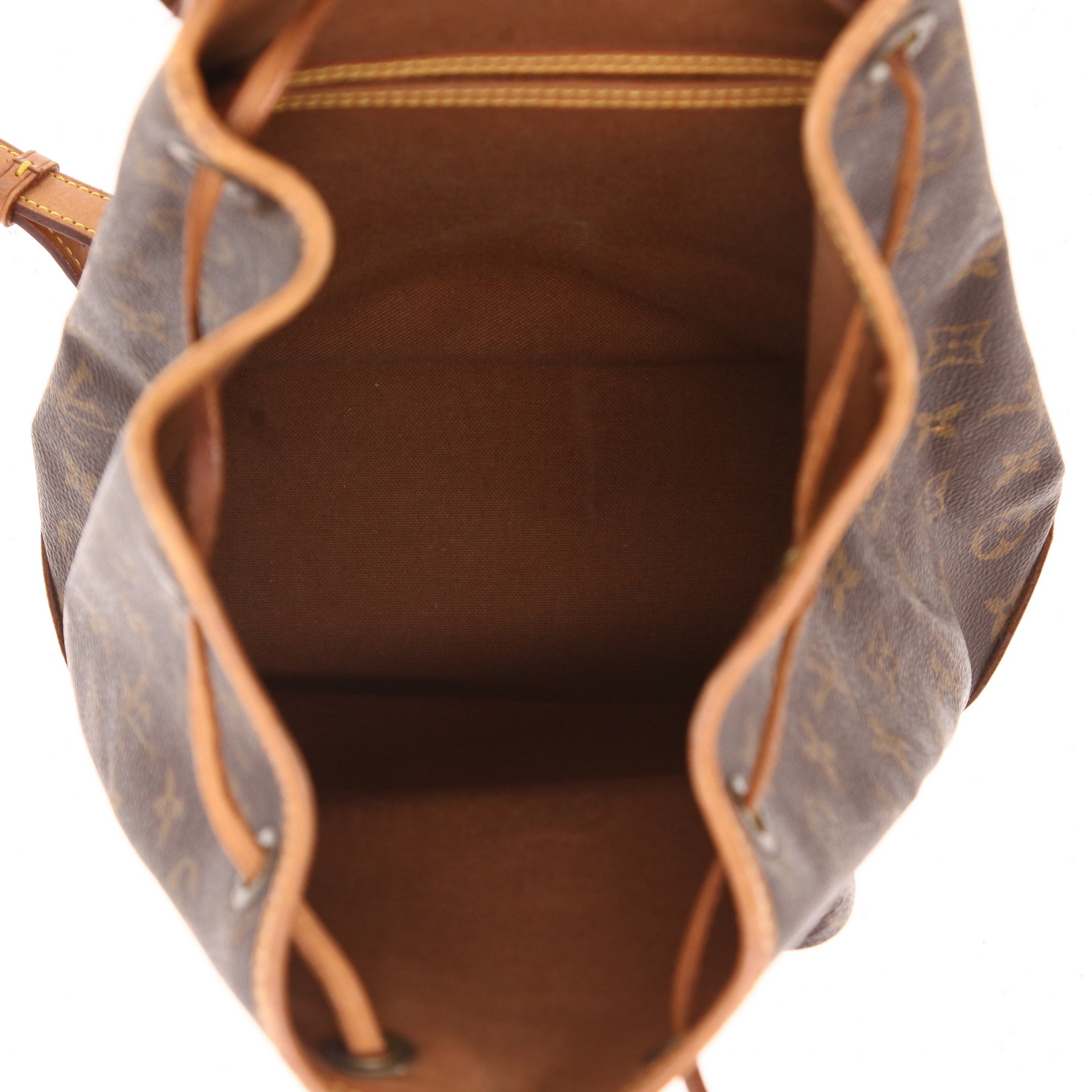 Mochila Louis Vuitton  Montsouris en lona Monogram marrón y cuero natural - Detail D3