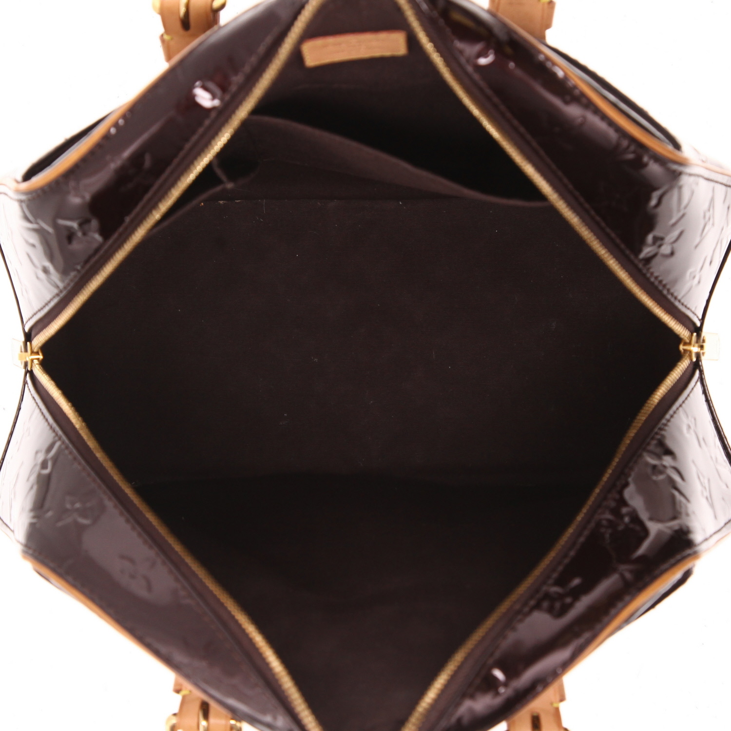 Bolso de mano Louis Vuitton  Summit Drive en charol Monogram color berenjena y cuero natural - Detail D3