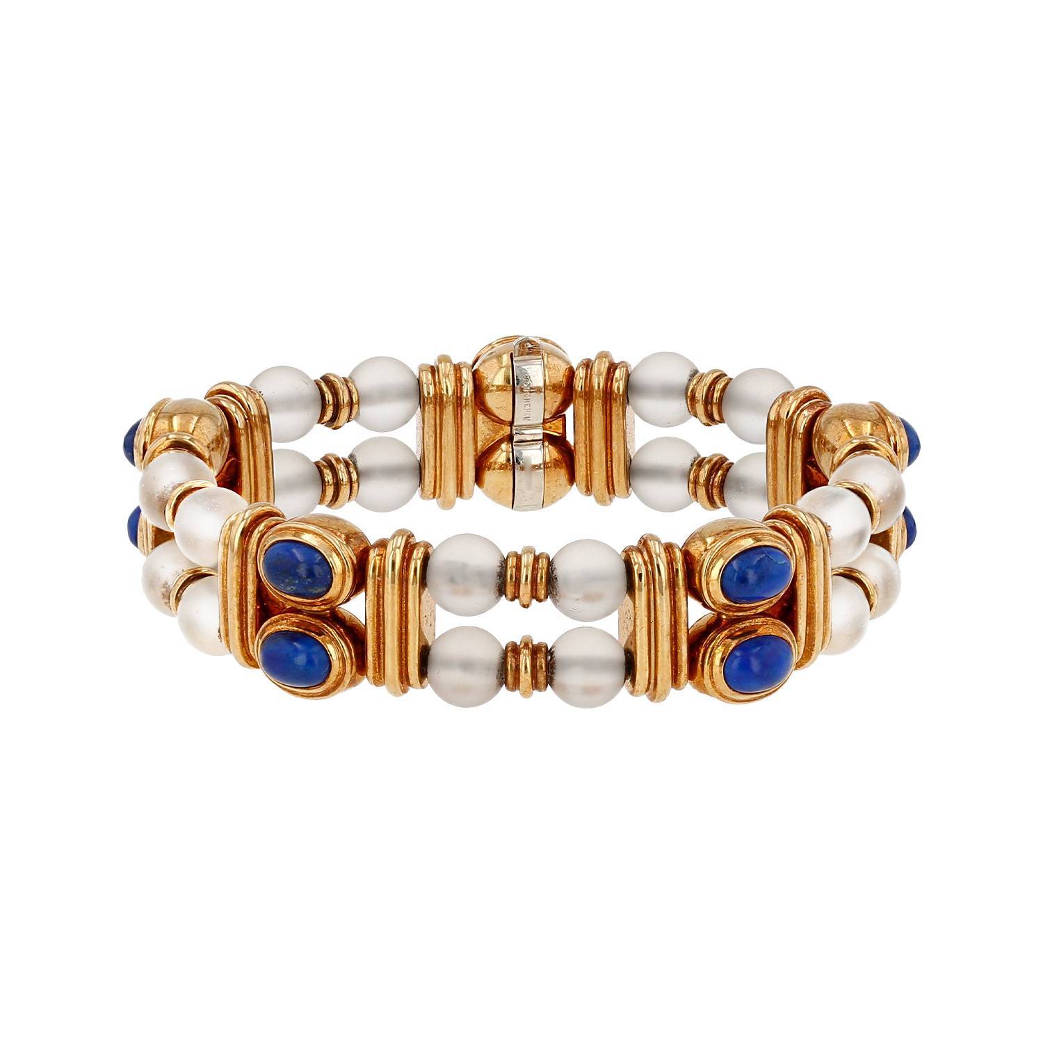Bracelet années 1980 Boucheron en or jaune, cristal de roche et