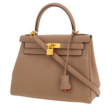 Borsa Hermès  Kelly 28 cm in pelle taurillon clemence grigio tortora