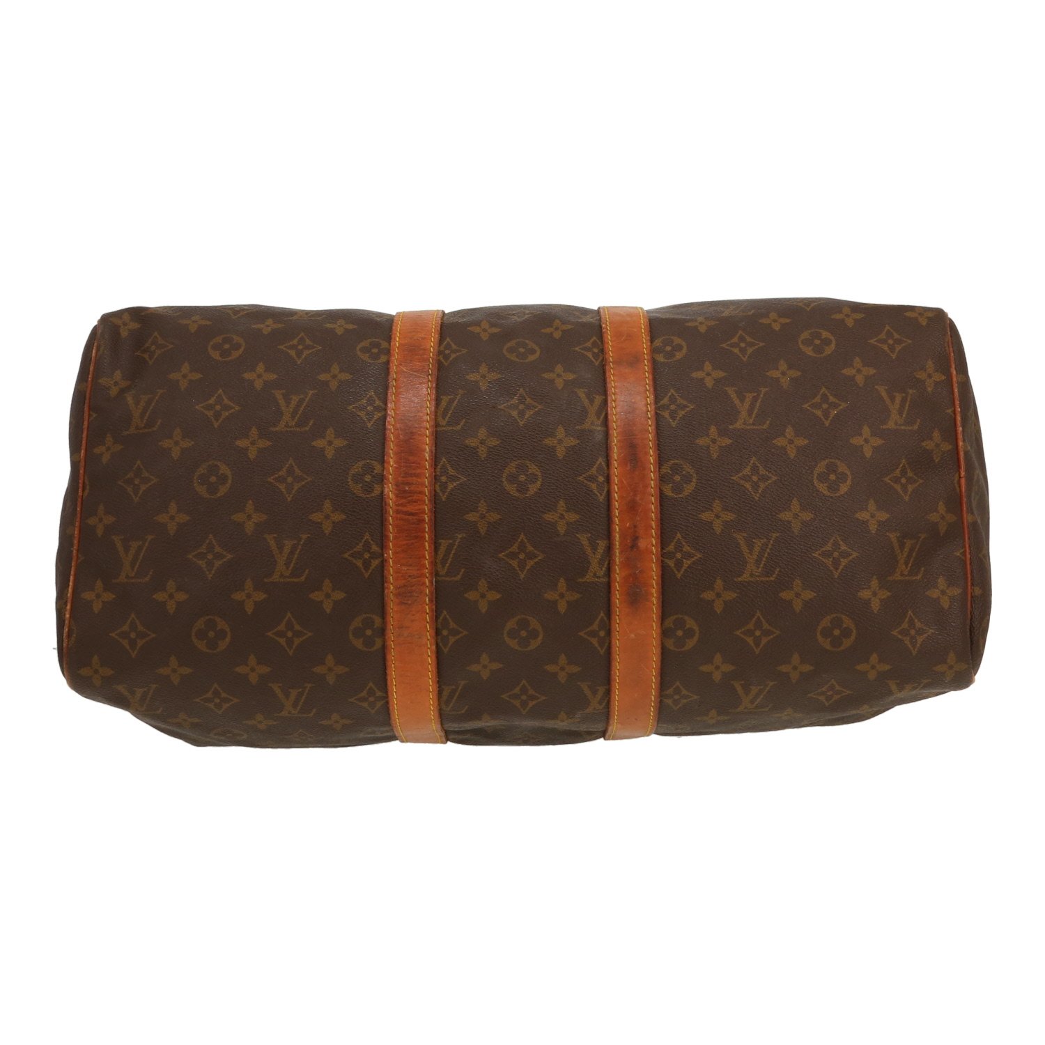 Bolsa de viaje Louis Vuitton  Keepall 45 en lona Monogram marrón y cuero natural - Detail D1