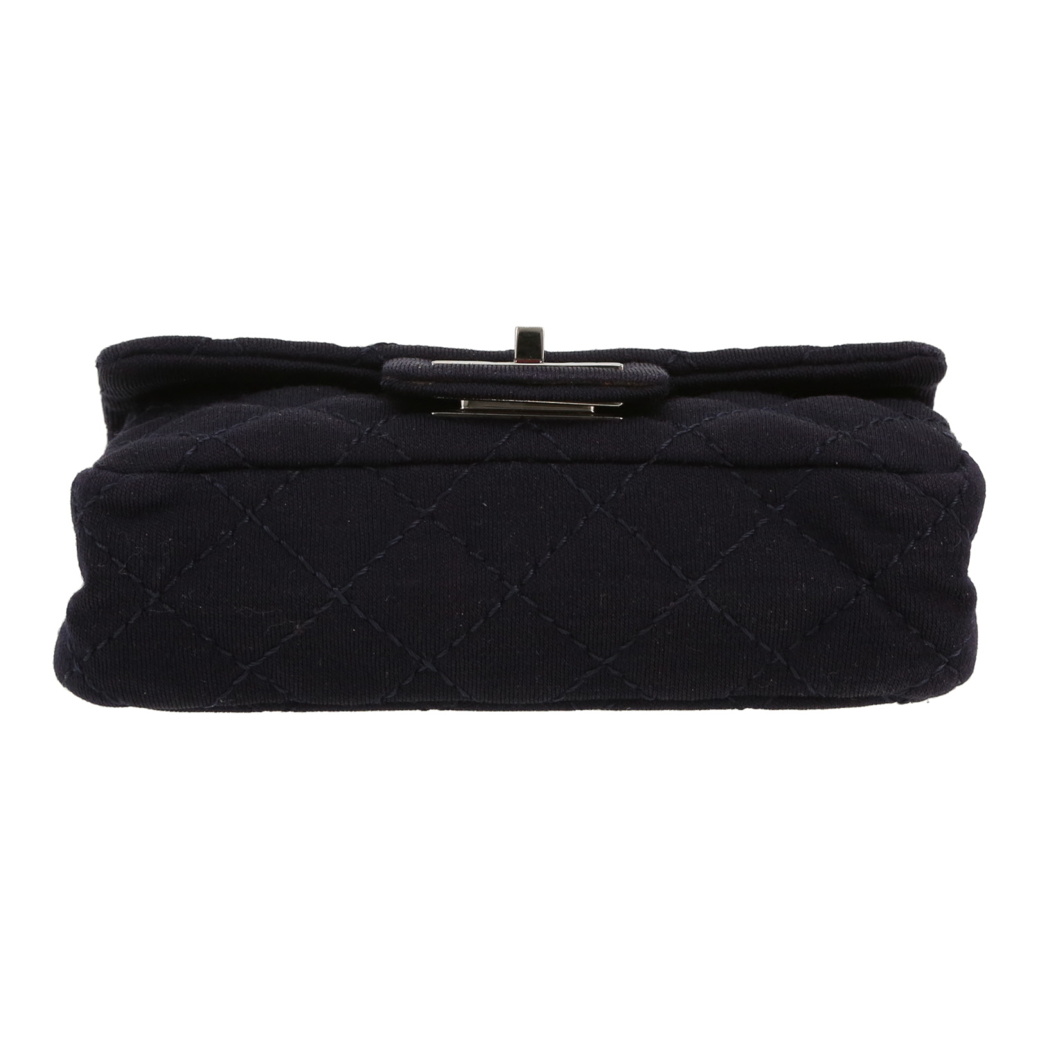 Borsa a tracolla Chanel  2.55 mini  in tela jersey blu marino - Detail D1