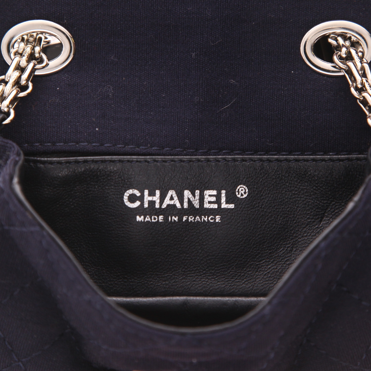 Borsa a tracolla Chanel  2.55 mini  in tela jersey blu marino - Detail D2