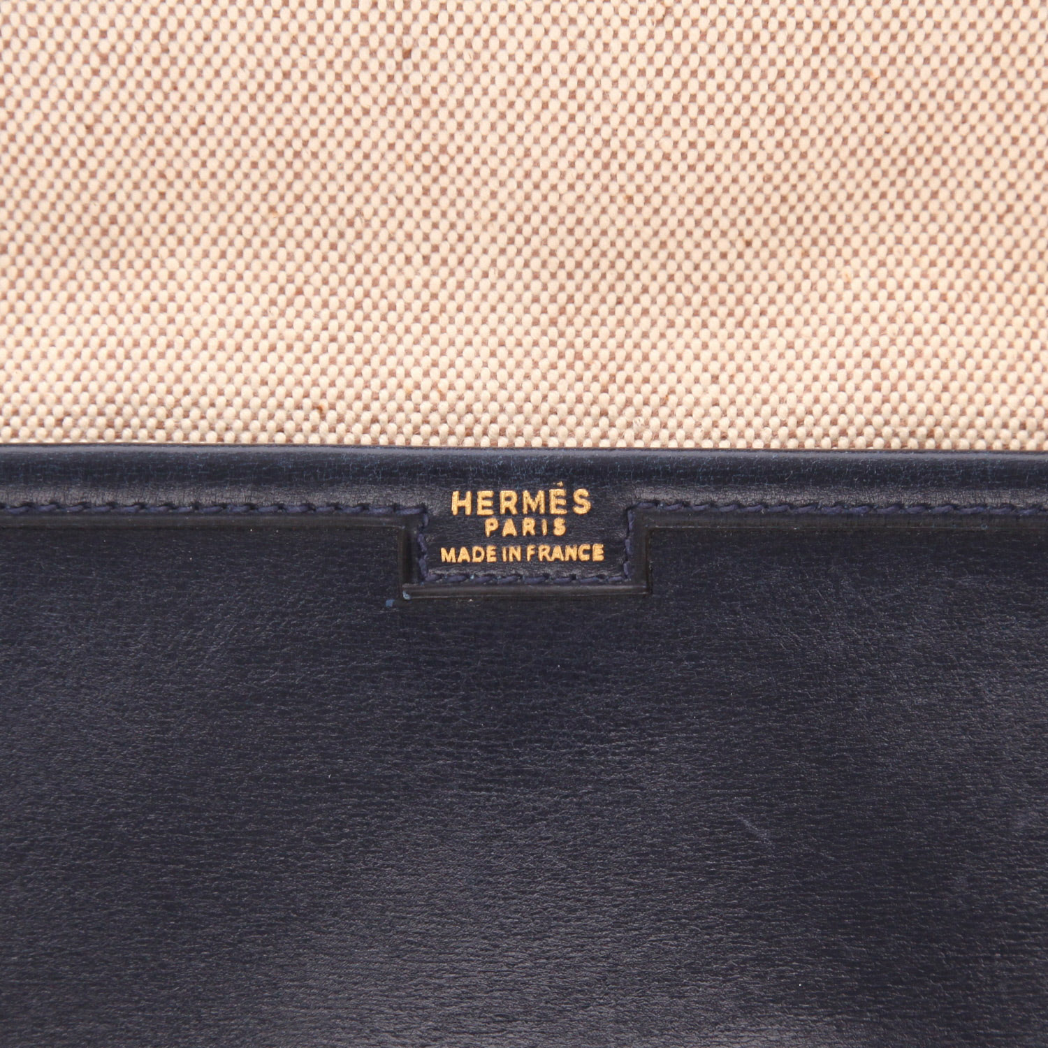 Hermès  Jige large model  pouch  in navy blue box leather - Detail D2