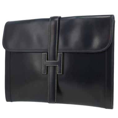 Hermès  Jige large model  pouch  in navy blue box leather