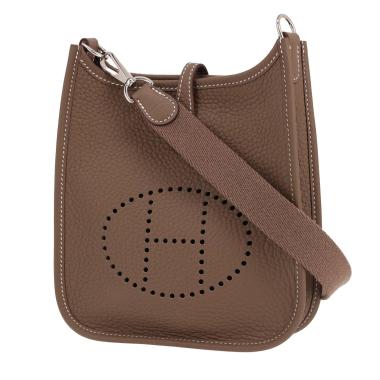 Bolso bandolera Hermès  Mini Evelyne en cuero taurillon clémence marrón etoupe