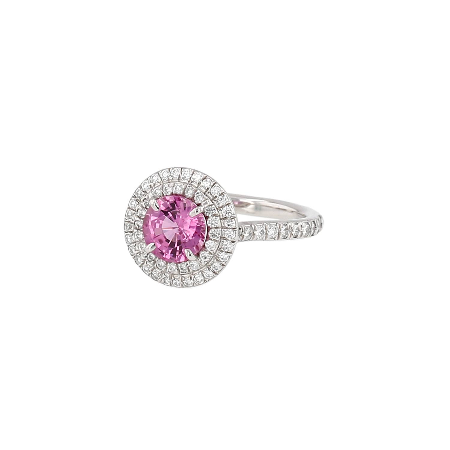 Bague Tiffany Soleste Platine Saphir Rose Occasion Bague Tiffany Soleste Platine Saphir Rose Occasion