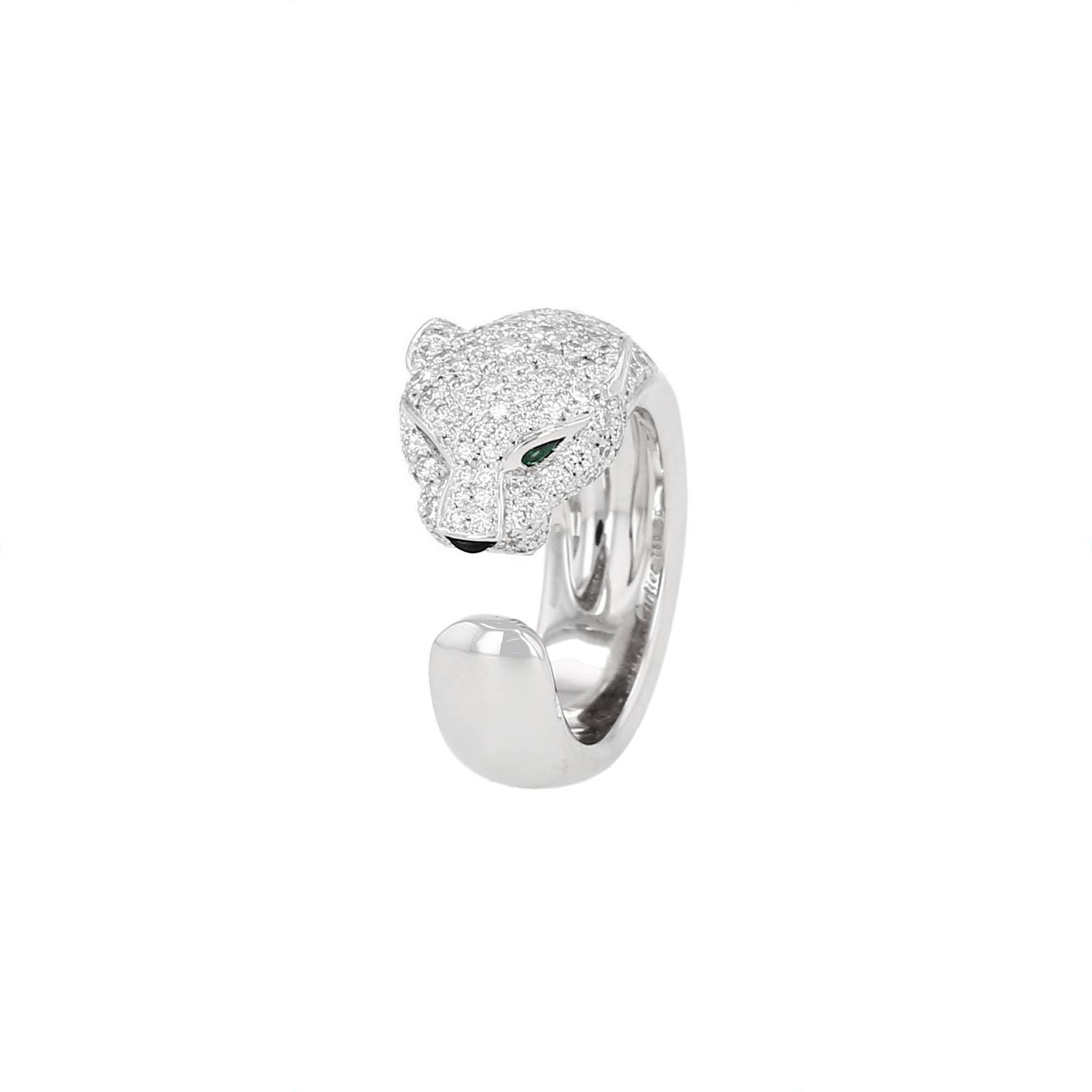 Bague Cartier Panthère Or Blanc Émeraudes Diamants Occasion