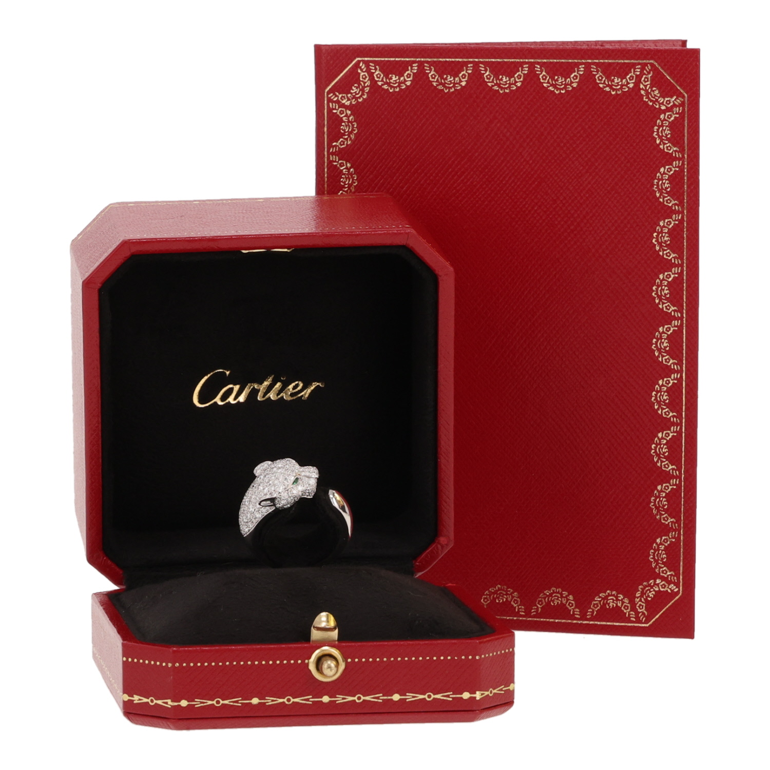 Anillo Cartier Panthère, modelo mediano, en oro blanco, esmeraldas y diamantes - Detail D2