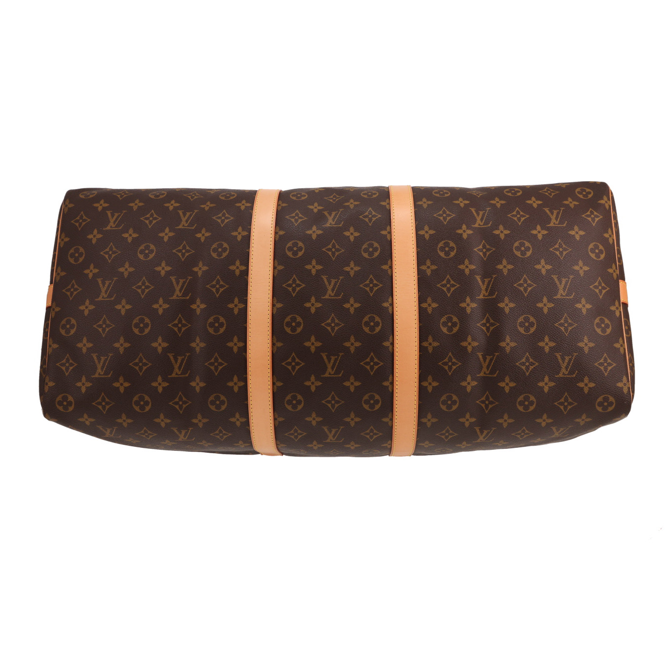 Sac de voyage Louis Vuitton  Keepall 60 en toile monogram marron et cuir naturel - Detail D1