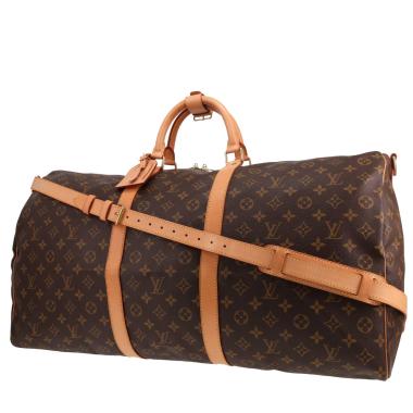 Sac de voyage Louis Vuitton  Keepall 60 en toile monogram marron et cuir naturel