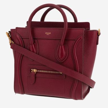 Celine  Luggage Nano shoulder bag  in burgundy grained leather