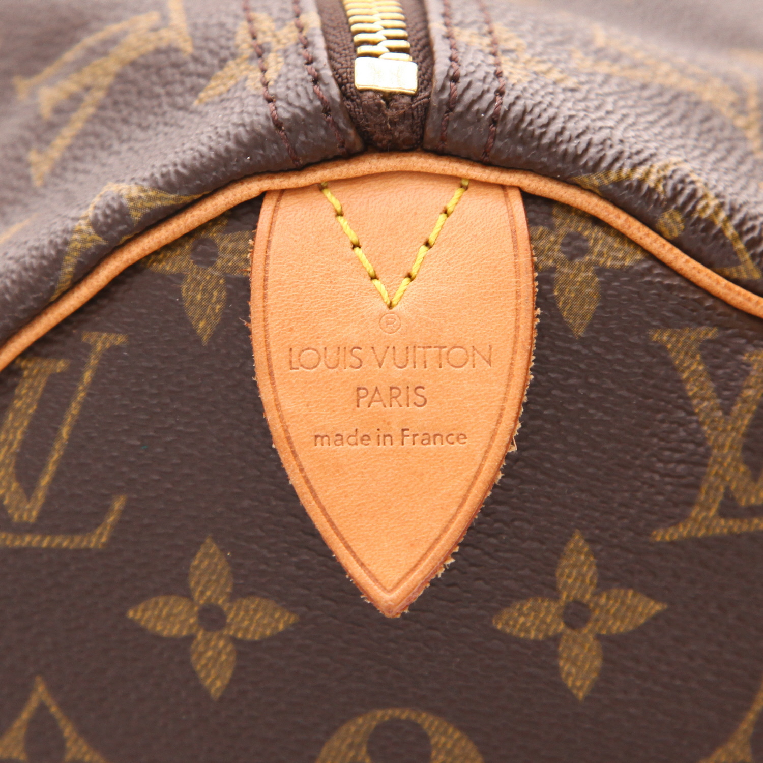 Borsa Louis Vuitton Speedy 40 in tela Monogram marrone e pelle naturale - Detail D2