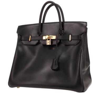 Bolso de mano Hermès «Haut à Courroies» de piel negra tipo «box»