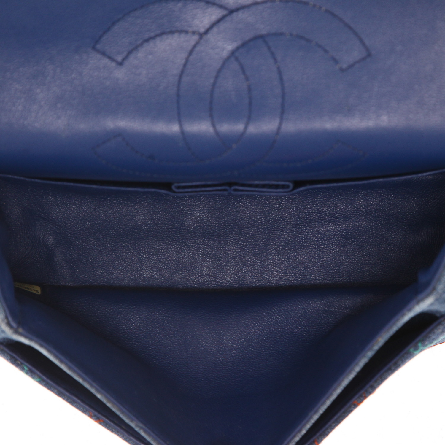 Borsa a tracolla Chanel  2.55 modello piccolo  in tela denim blu - Detail D3