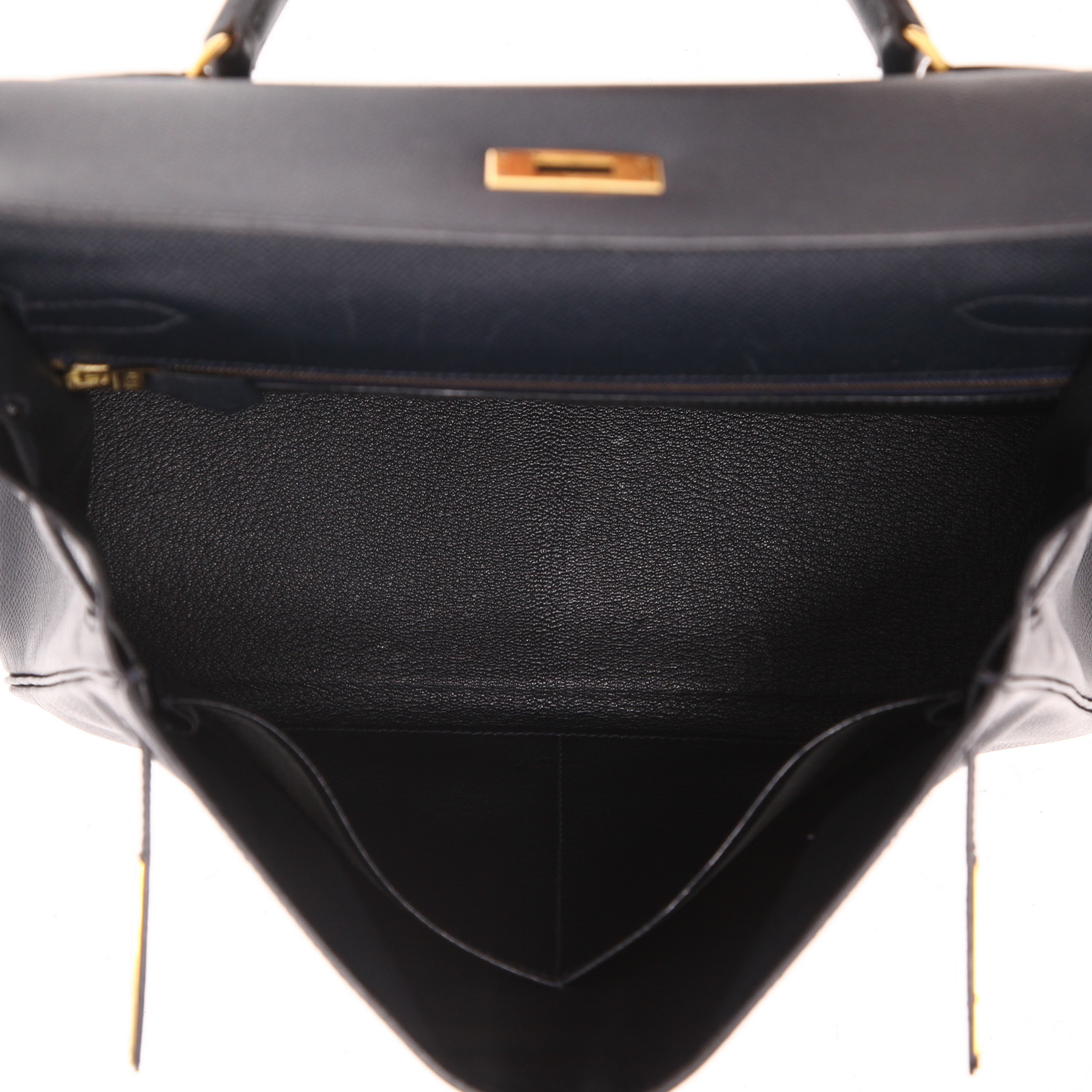 Bolso de mano Hermès  Kelly 32 cm en cuero Courchevel azul indigo - Detail D3