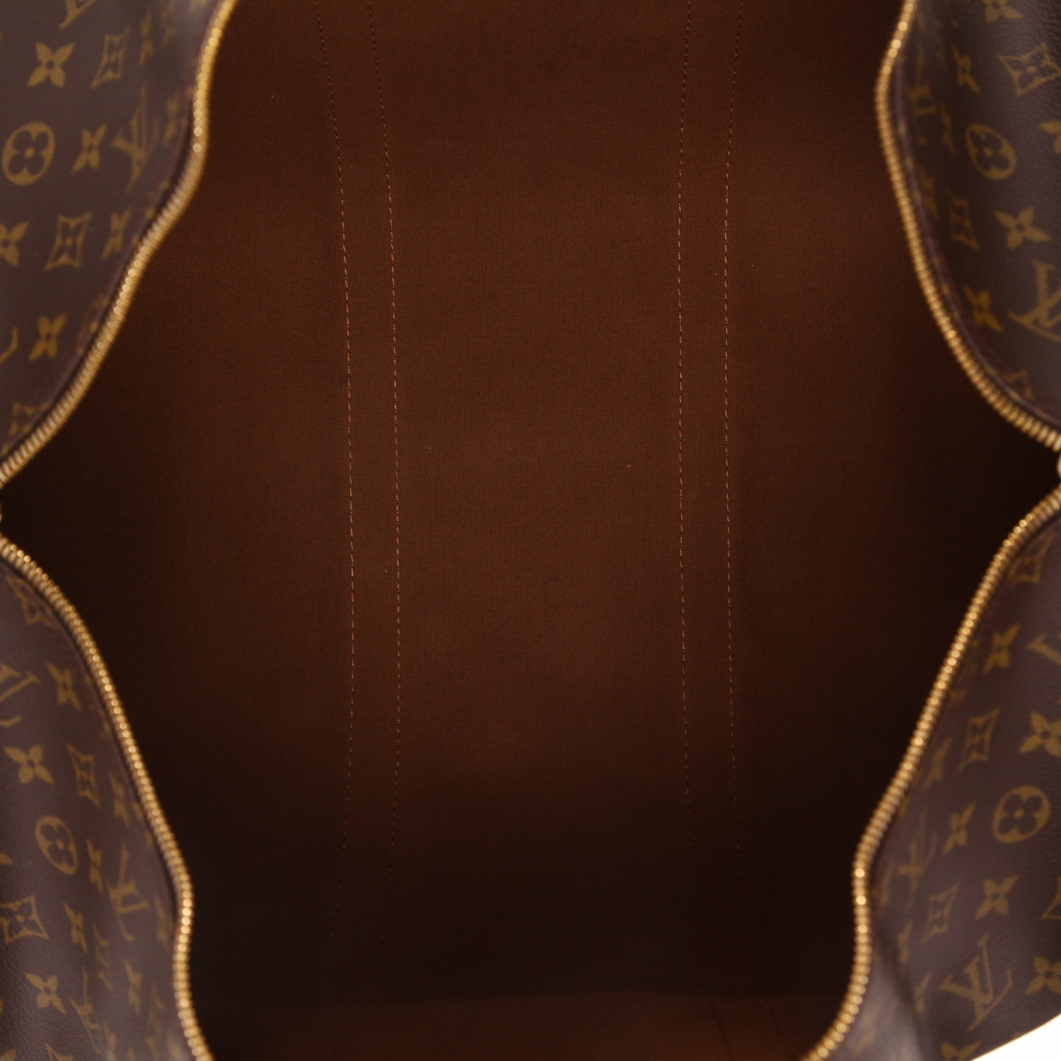Bolsa de viaje Louis Vuitton Keepall 55 de lona Monogram marrón y cuero natural - Detail D3