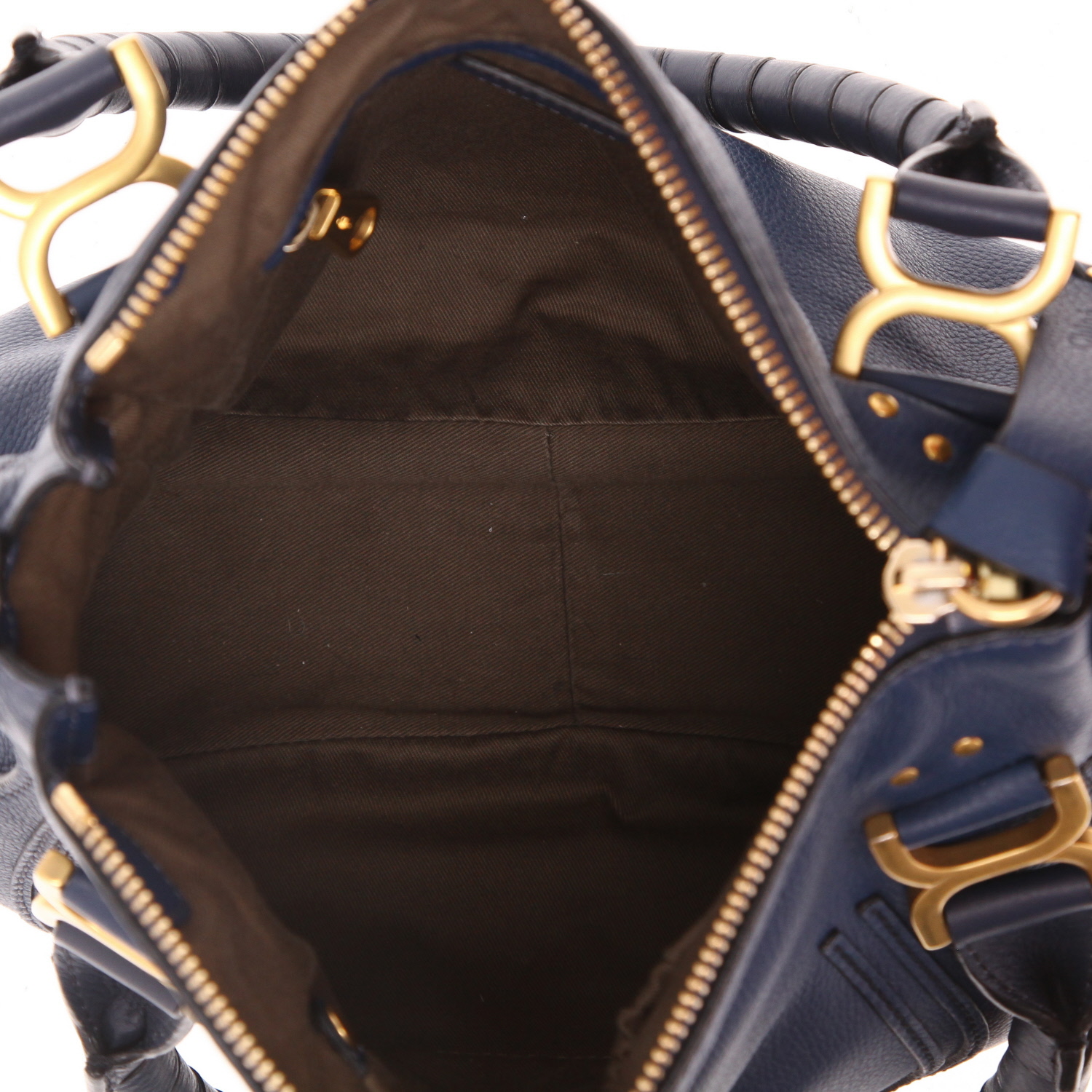 Bolso de mano Chloé  Marcie en cuero granulado azul - Detail D3