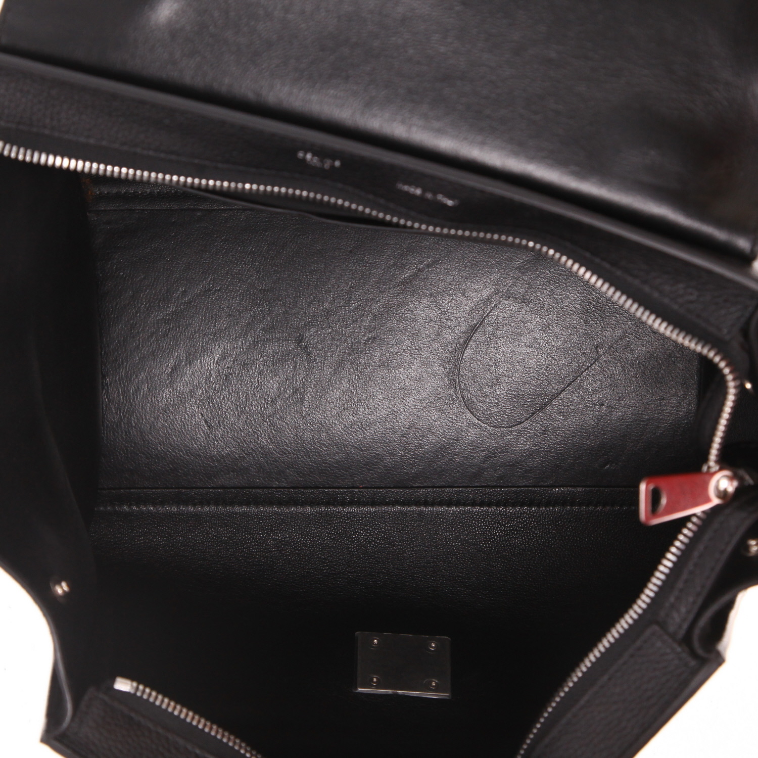 Borsa Celine  Trapeze in pelle martellata nera e Veau velours nero - Detail D3