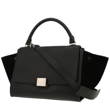 Sac à main Celine  Trapeze en cuir grainé noir et Veau velours noir