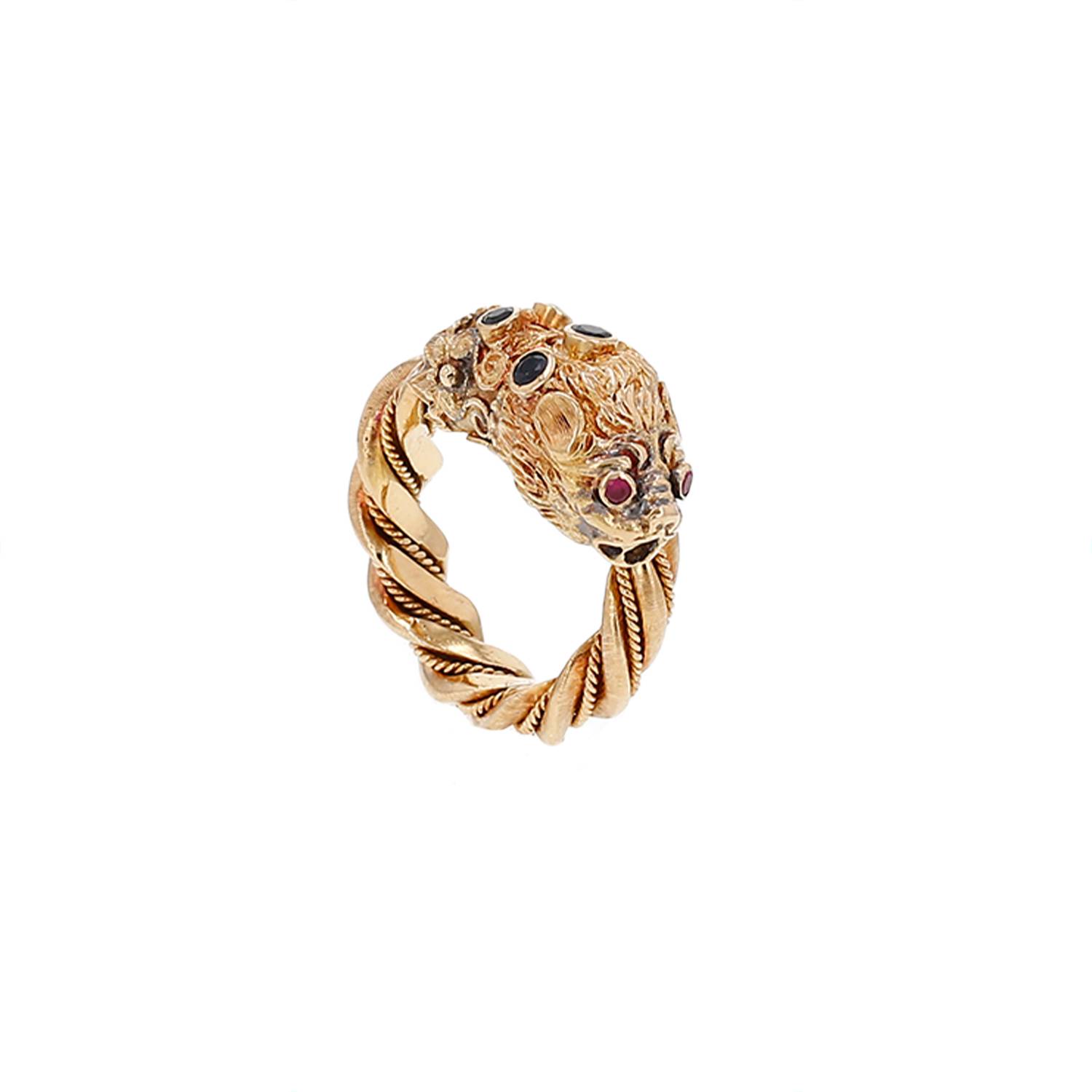 Bague Lalaounis or jaune saphirs rubis occasion