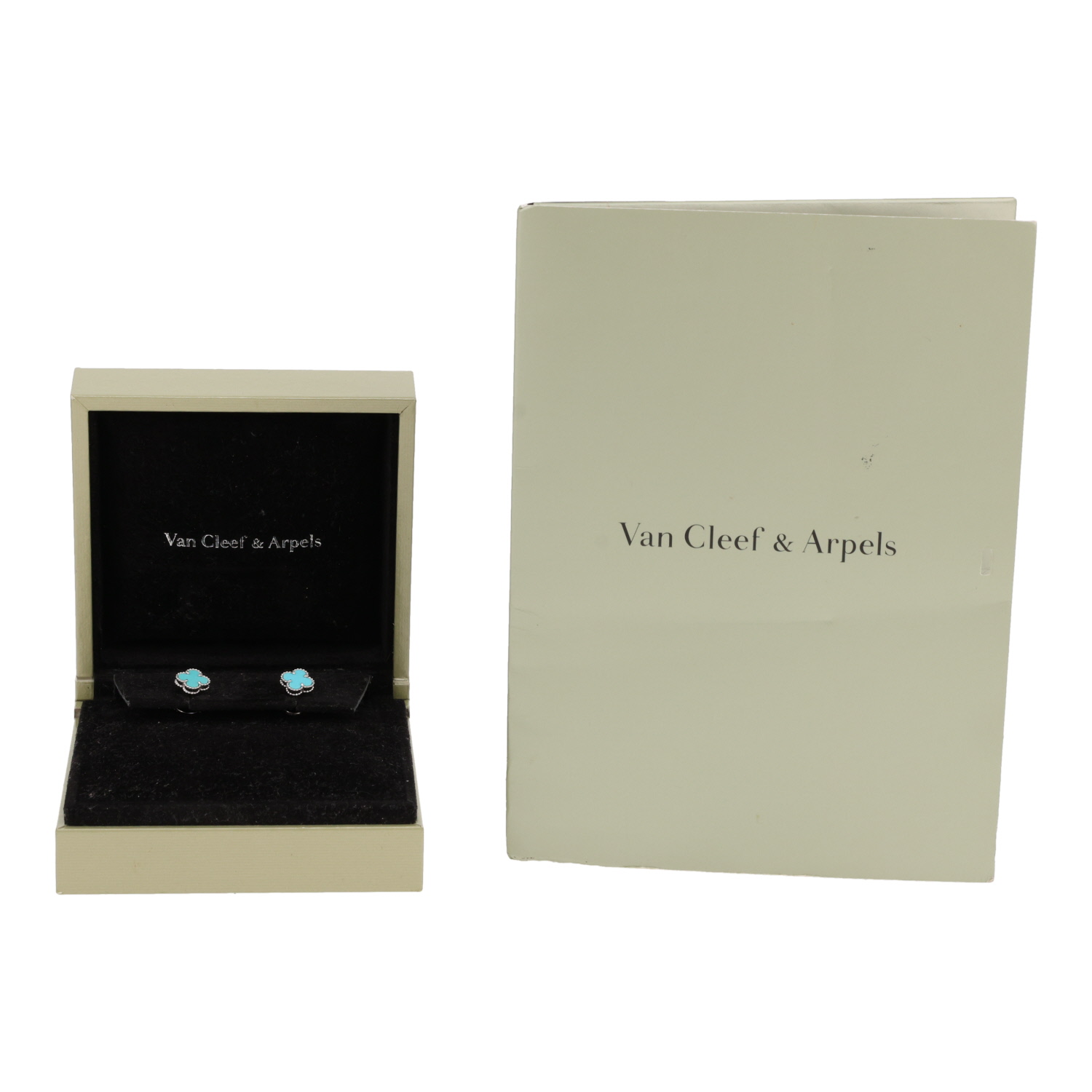 Paire de boucles d'oreilles Van Cleef & Arpels Sweet Alhambra en or blanc et turquoises - Detail D2