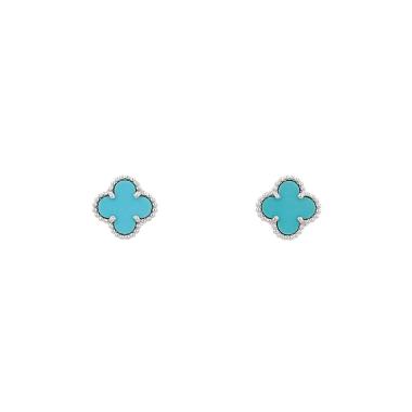 Van Cleef & Arpels Sweet Alhambra earrings in white gold and turquoises