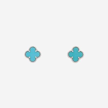 Paire de boucles d'oreilles Van Cleef & Arpels Sweet Alhambra en or blanc et turquoises