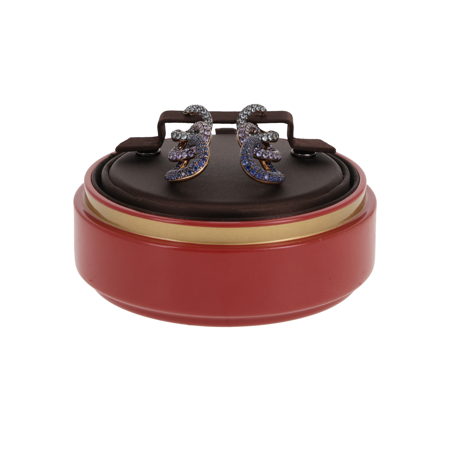 Pendientes Pomellato Tango de oro rosa, plata, aguamarinas, tanzanitas y zafiros - Detail D2