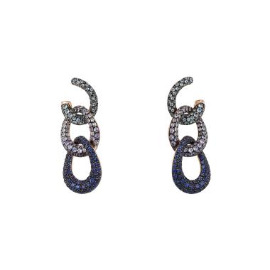 Paire de boucles d'oreilles Pomellato Tango en or rose, argent, aigues-marines, tanzanites et saphirs