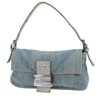 Borsa Fendi  Baguette in tela denim blu e pelle blu