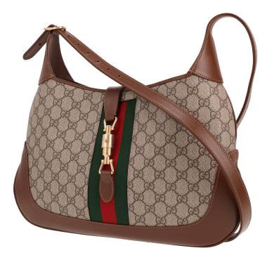 Sac bandoulière Gucci  Jackie grand modèle  en toile sûpreme GG beige et cuir marron