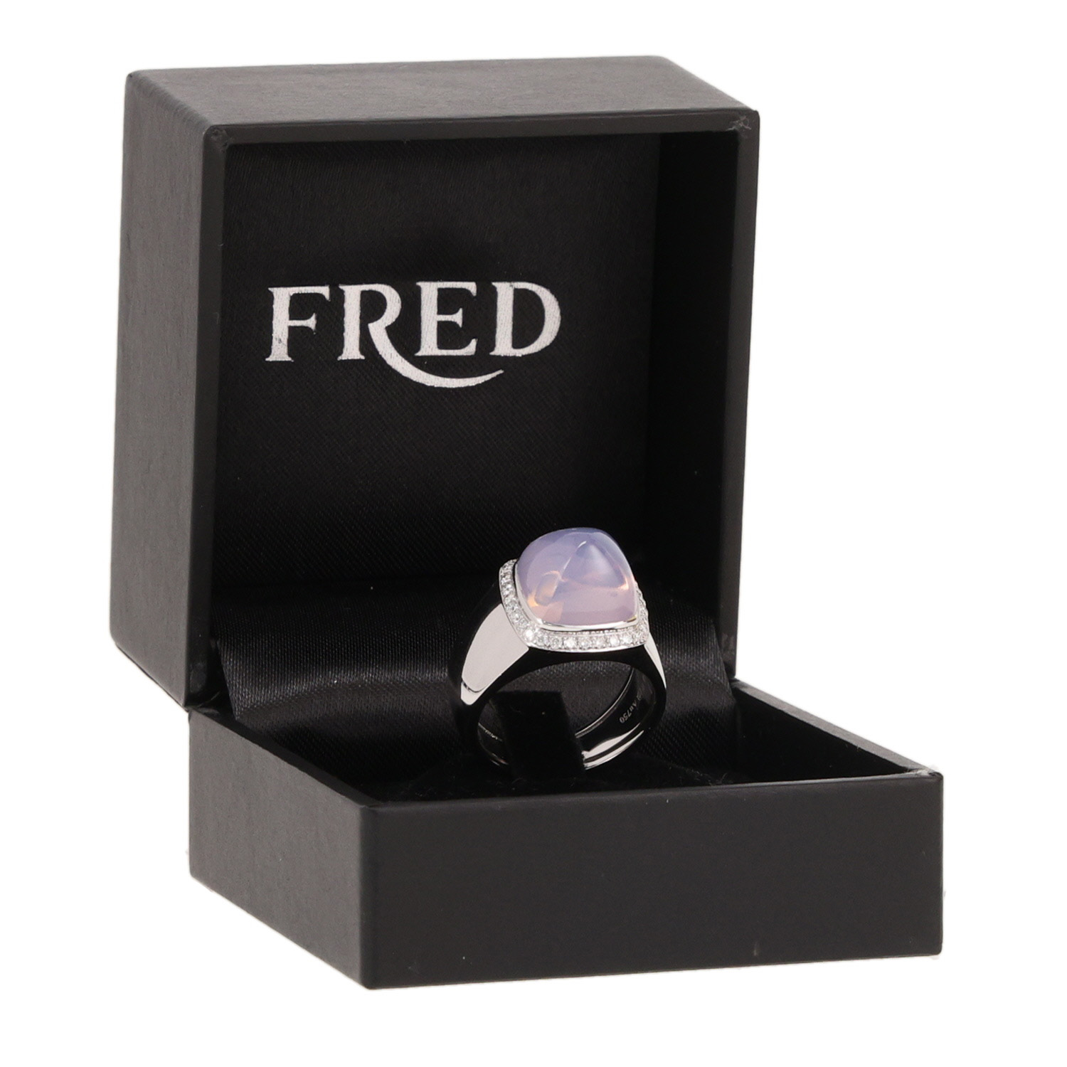 Fred Pain de Sucre medium model ring in white gold, diamonds and blue milky amethyst - Detail D2