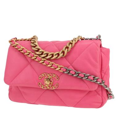 Sac bandoulière Chanel  19 en cuir matelassé rose