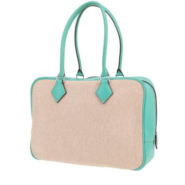 Hermès  Plume handbag  in turquoise leather  and beige canvas