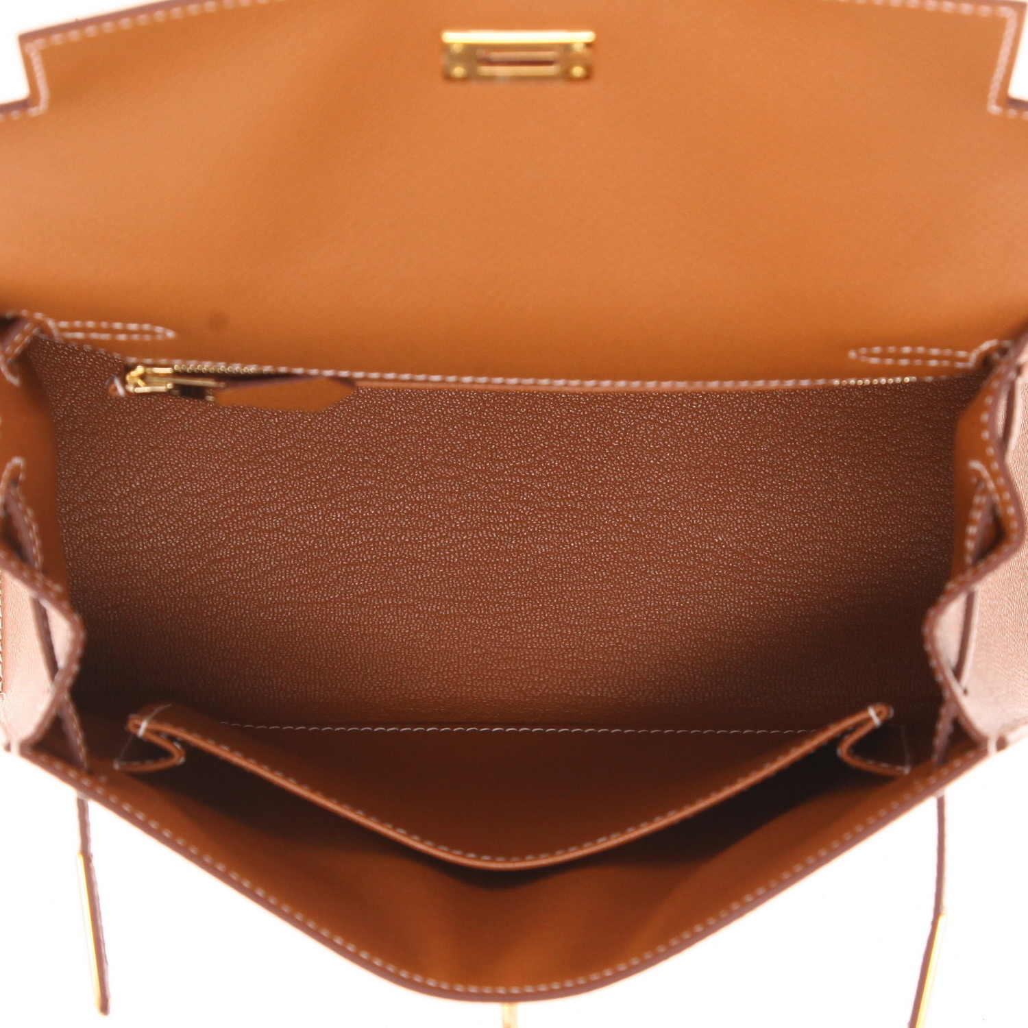 Bolso de mano Hermès  Kelly 25 cm en cuero epsom color oro - Detail D3