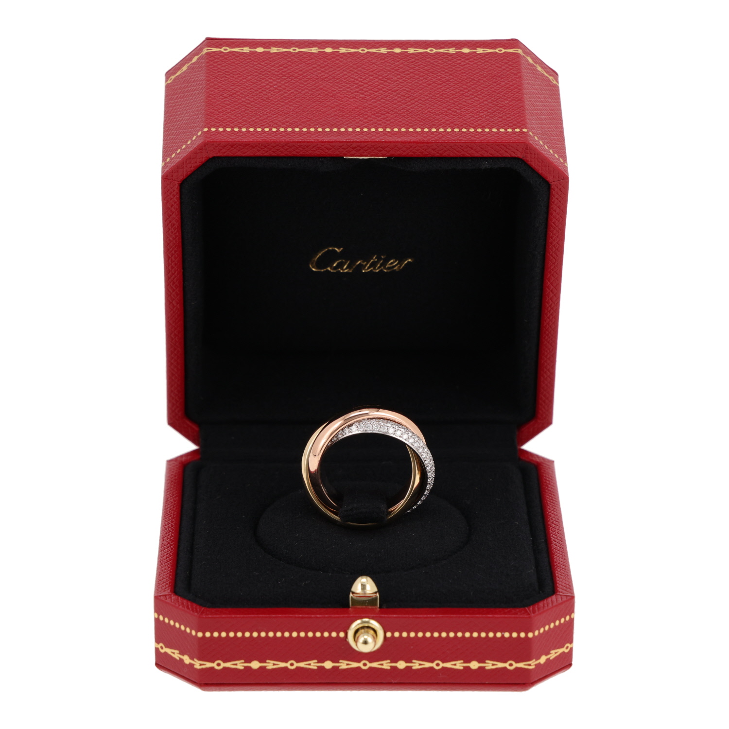 Bague Cartier Trinity moyen modèle en 3 ors et diamants - Detail D2