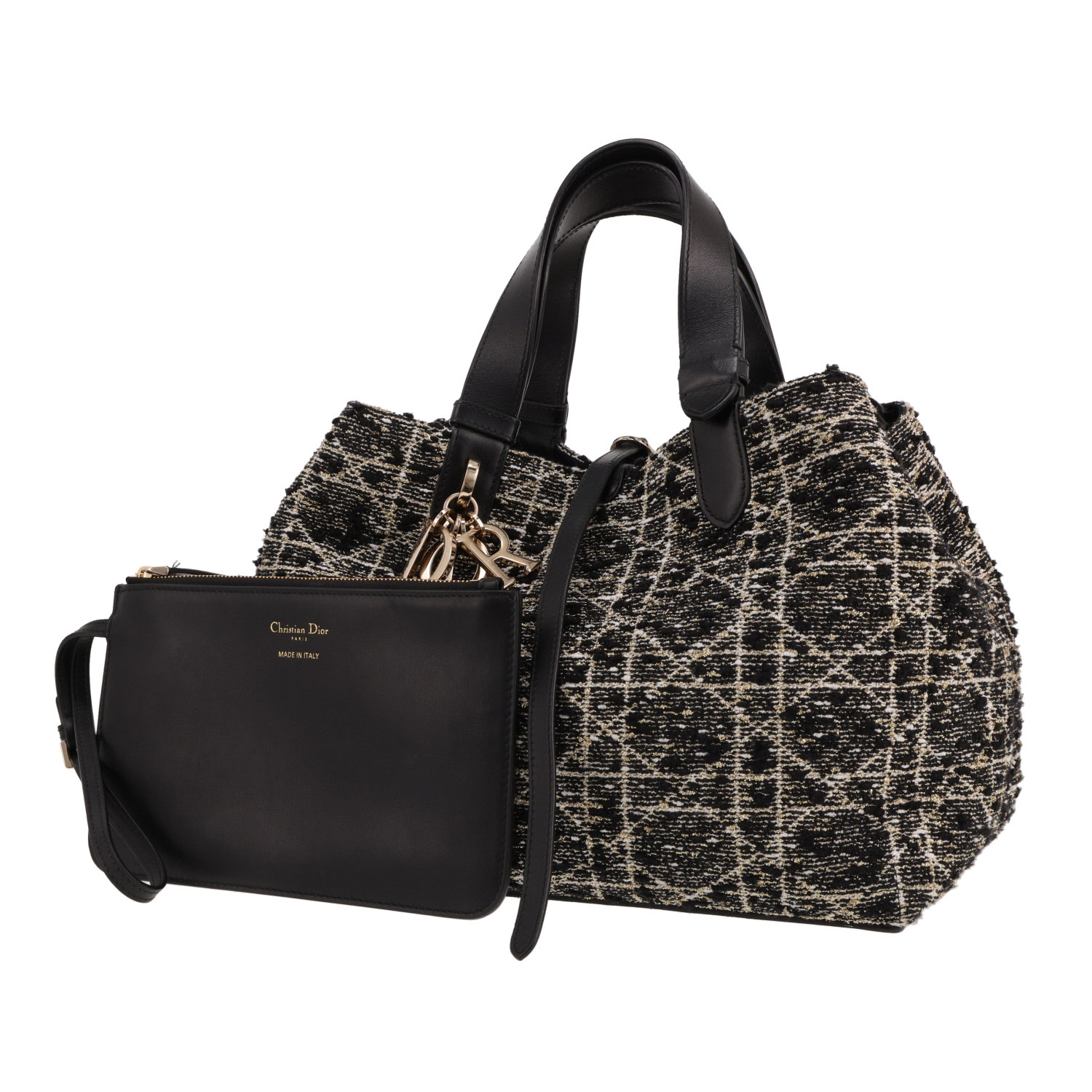 Borsa Dior  Toujours in tweed nero e dorato e pelle nera - Detail D4