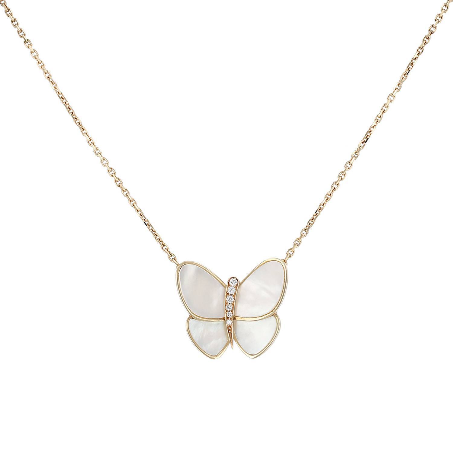 Collier Van Cleef & Arpels Papillon en or jaune, nacre et diamants