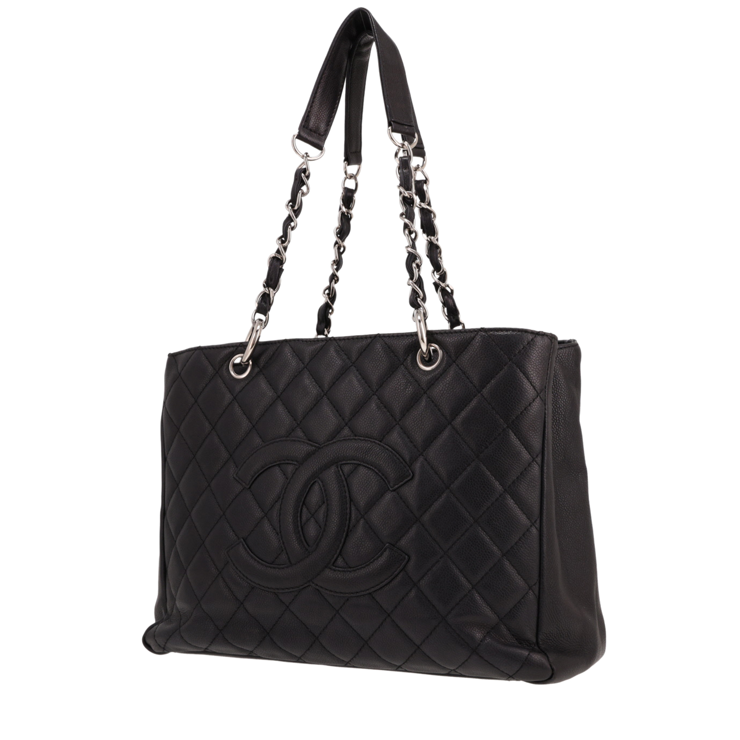 Sac à main Chanel  Shopping GST en cuir grainé matelassé noir - Detail D4