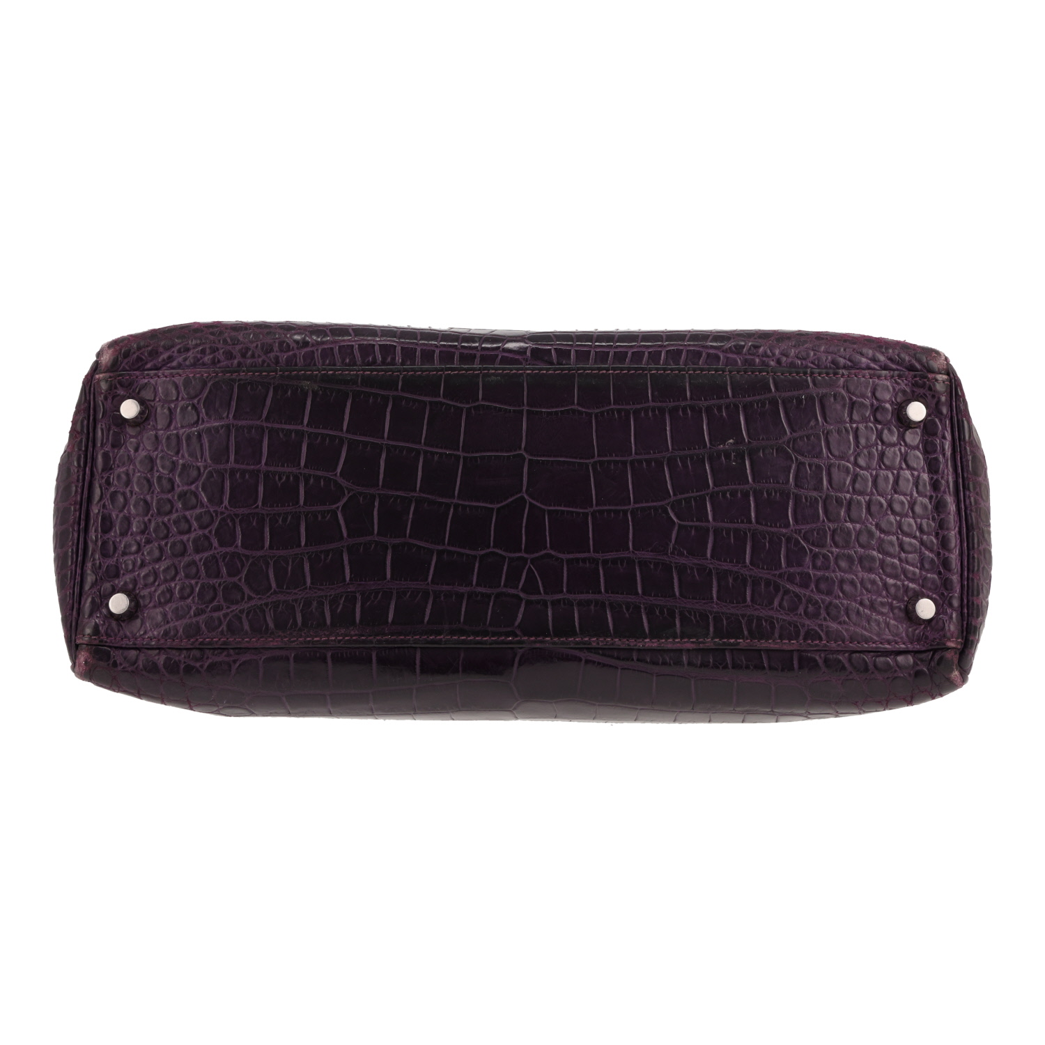 Bolso de mano Hermès  Kelly 35 cm en cocodrilo porosus violeta - Detail D1