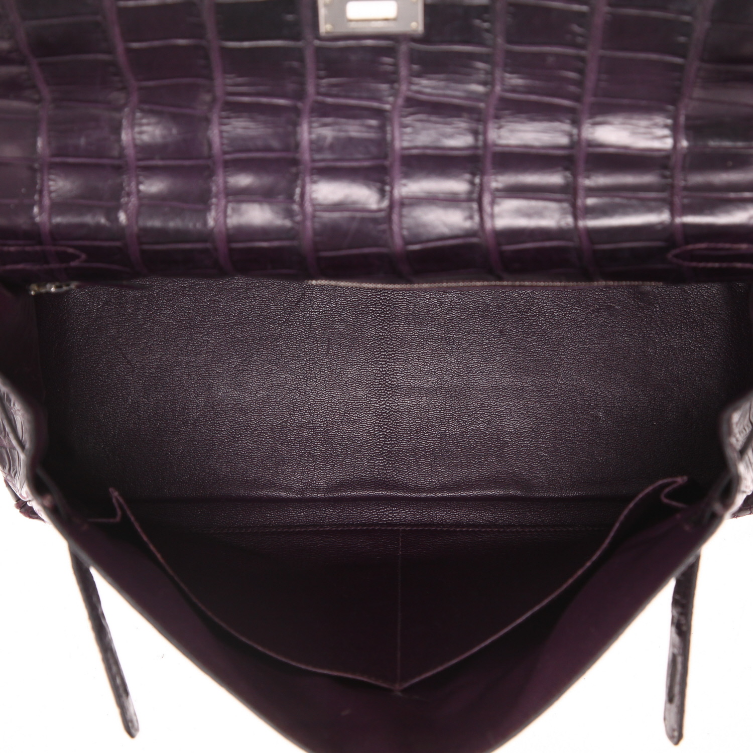 Hermès  Kelly 35 cm handbag  in purple porosus crocodile - Detail D3