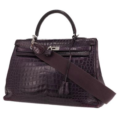Bolso de mano Hermès  Kelly 35 cm en cocodrilo porosus violeta