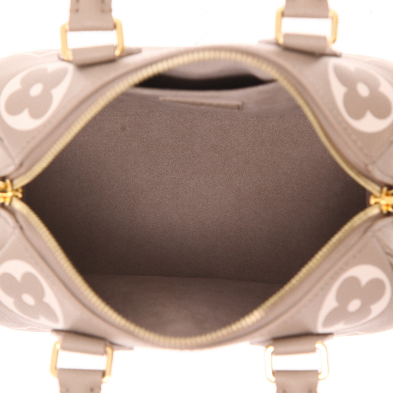 Bolso de mano Louis Vuitton  Speedy 20 cm en cuero monogram huella color topo y beige - Detail D3